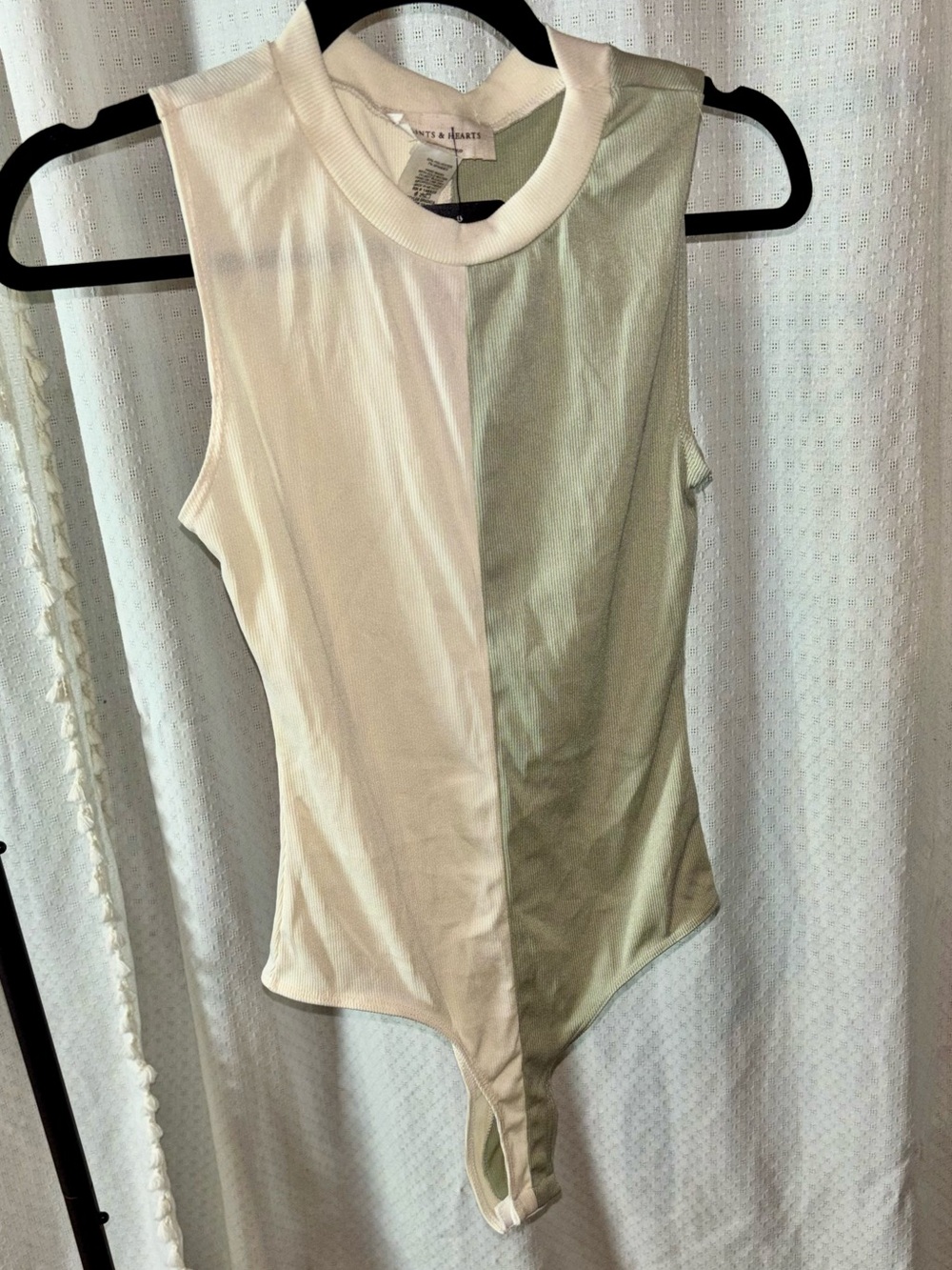 Sleeveless Two-Tone Bodysuit in Cream and Sage